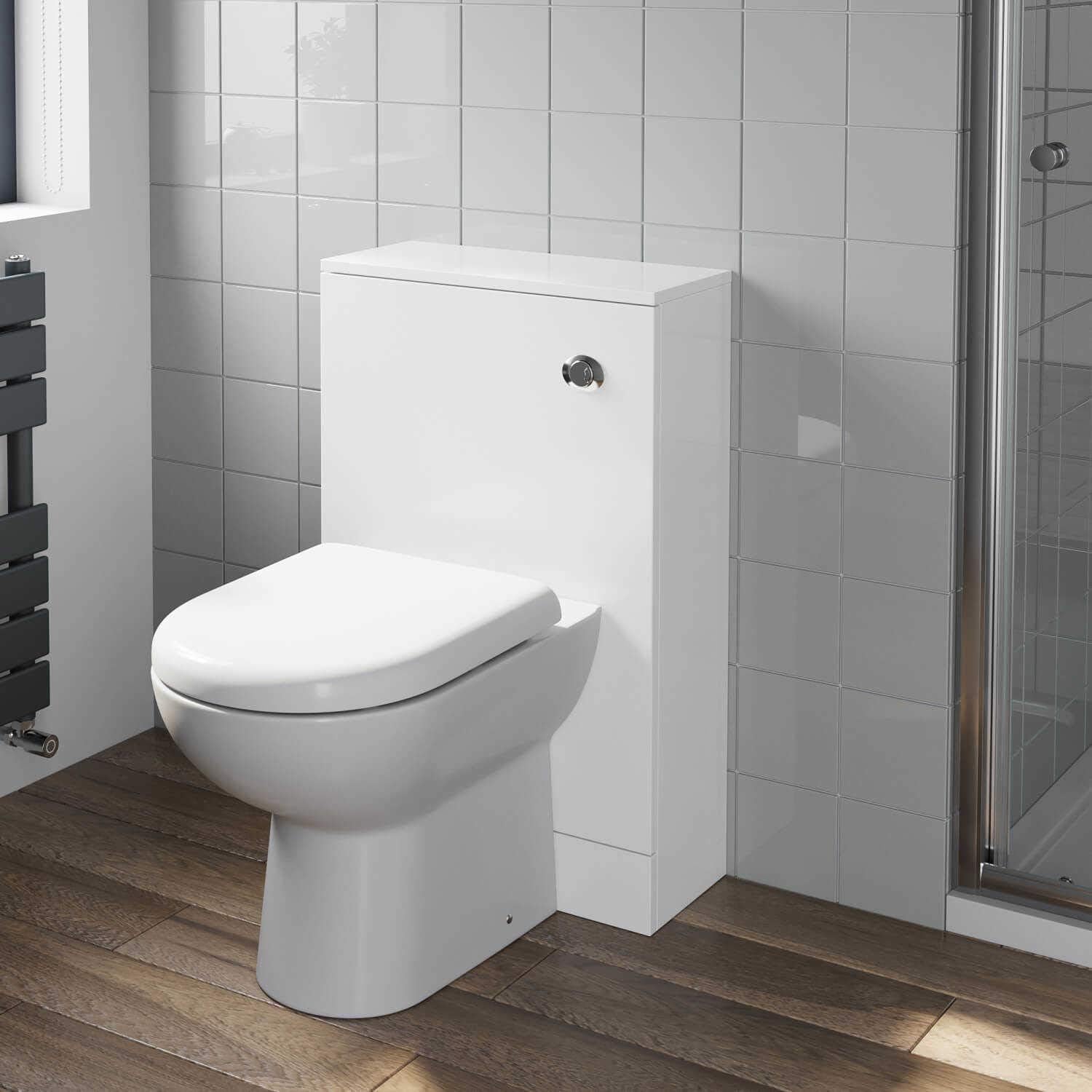 500mm Bathroom Toilet Back to Wall BTW Furniture Unit Pan Soft Close Seat White.