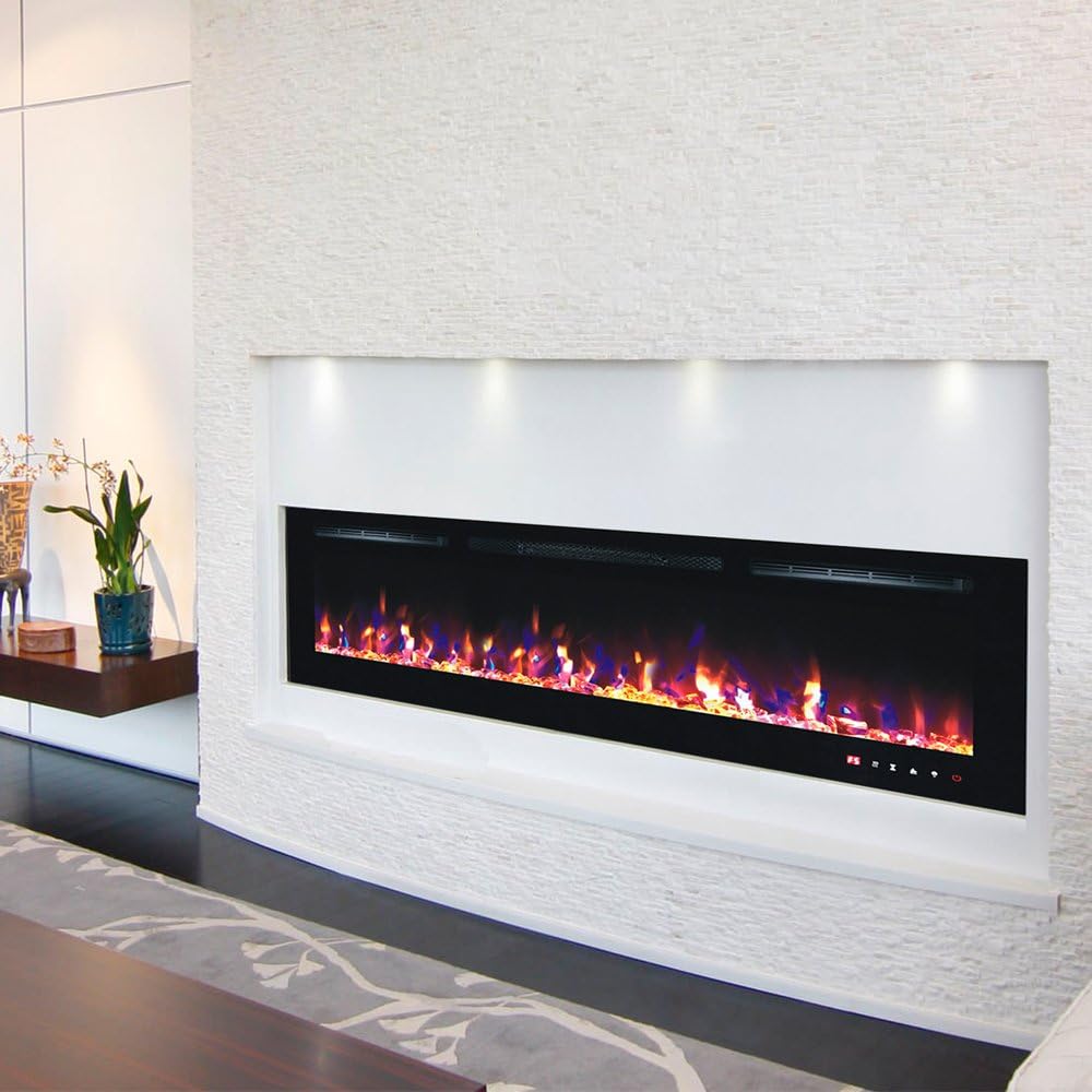 2024 TruFlame PREMIUM PRODUCT TruFlame 72inch Black Wall Mounted Electric Fire with 3 colour Flames and can be inserted (Pebbles, Logs and Crystals).