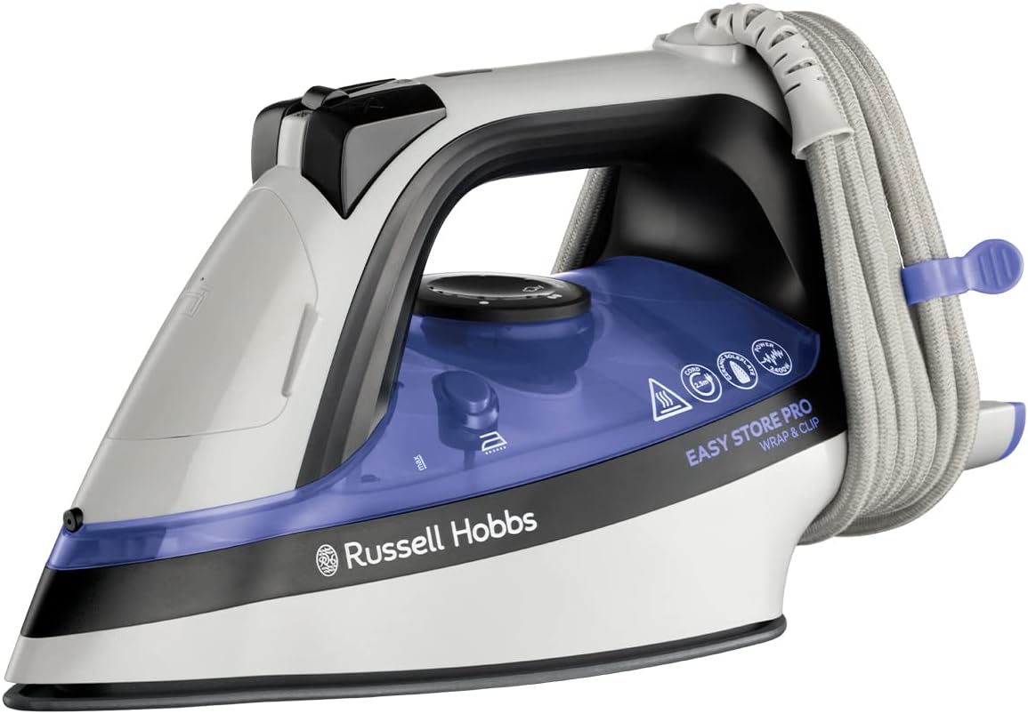 Russell Hobbs Easy Store Wrap & Clip Steam Iron, Non Stick Ceramic Soleplate, 320ml Water Tank, 180g Steam Shot, 40g Continuous steam, Self-clean feature,Anti-drip feature, 2.5m Cord, 2400W, 26730.