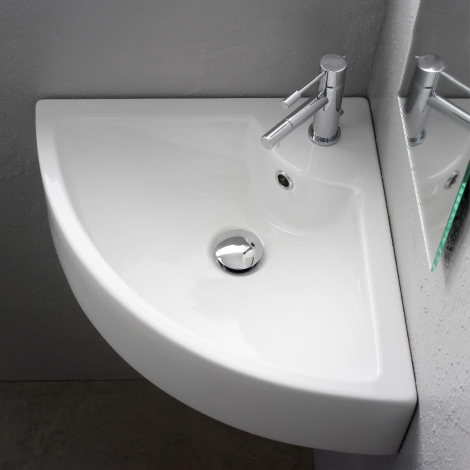 NAIMP Corner Cloakroom Sink Bathroom Basin, Quarter Circle Shape Wall Mounted Corner Basin Small Sink Ceramic White.