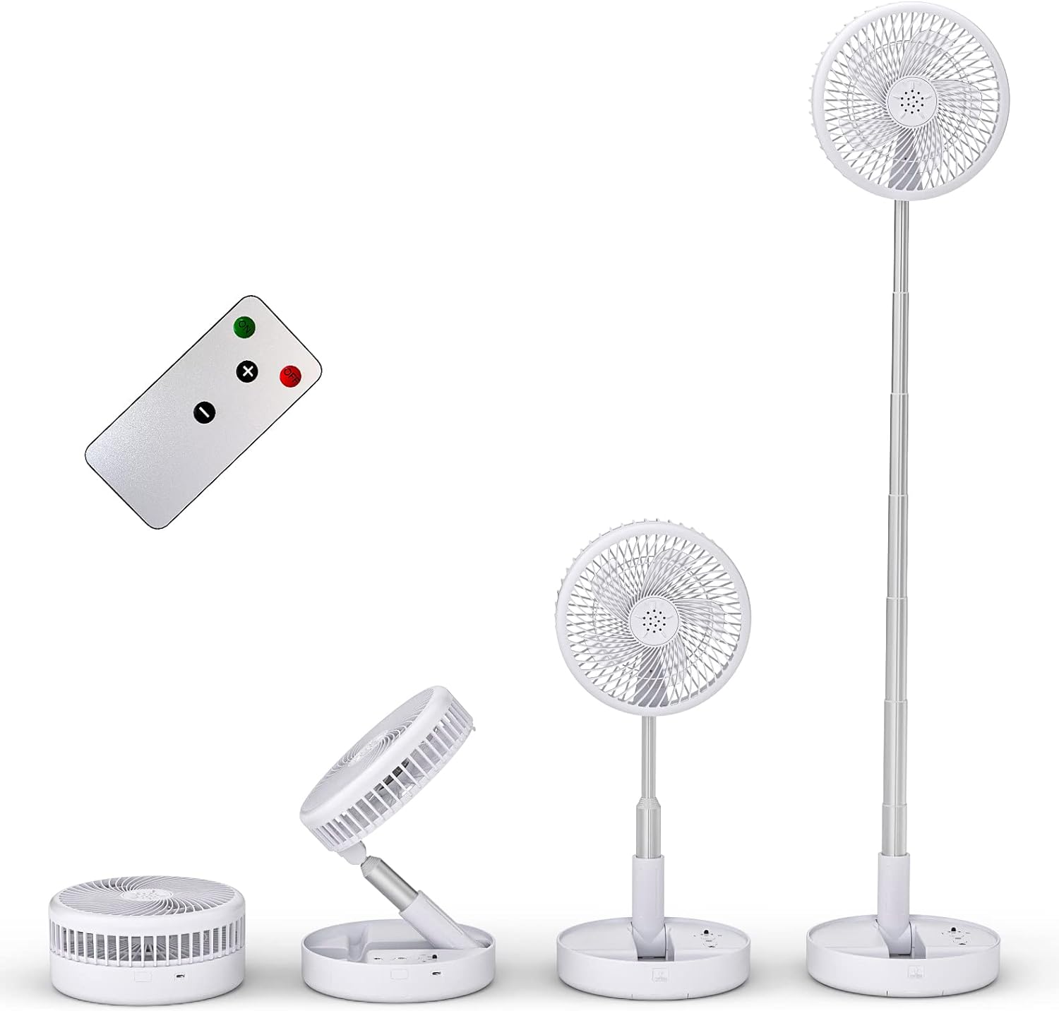 Primevolve 7.7 Inch Portable Standing Pedestal Fan with Remote Control, Foldable Electric Fans with 7200mAh Rechargeable Battery, Silent Fan for Bedroom/Office, Travel Fan-White.