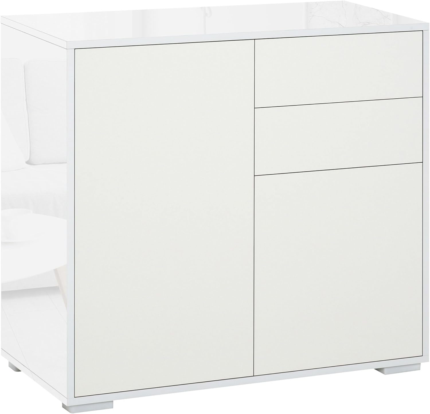 HOMCOM High Gloss Frame Sideboard, Side Cabinet, Push-Open Design with 2 Drawer for Living Room, Bedroom, White.