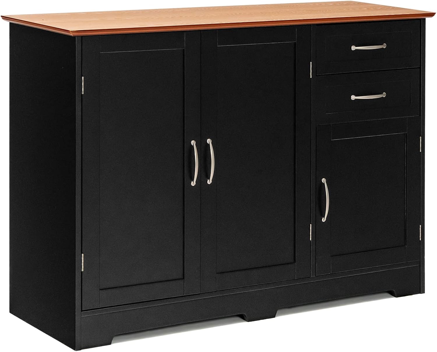 COSTWAY Sideboard Storage Cabinet, Morden Kitchen Cupboard with Adjustable Shelf, Drawers and Doors, Large Buffet Cabinet Unit for Dining Living Room Hallway, 100x40x78cm (Black+Vermilion).