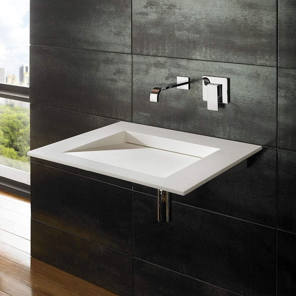 Clickbasin Wall Hung Stone Resin Solid Surface Bathroom Basin | Ultra Modern Design | NO TAP Hole | 600mm x 500mm | Nero.