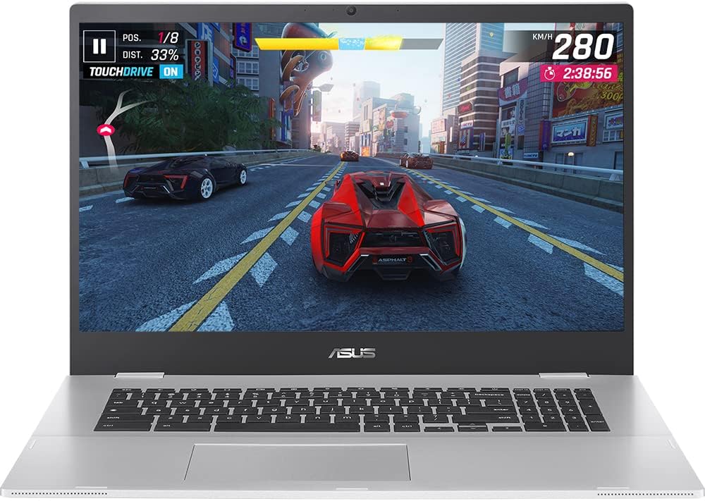 ASUS 17 inch Chromebook CX1700CKA 17.3" HD+ Laptop (Intel Celeron N4500, 4GB RAM, 128GB SSD, Chrome OS), Silver.