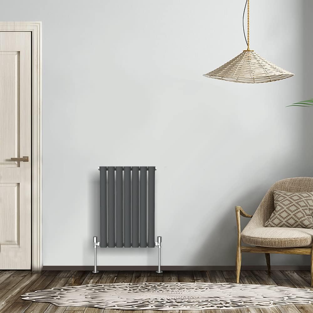 NRG Modern Radiator Black 600x590mm Single Oval Panel Heater Interior Designer Horizontal Bathroom Radiators.