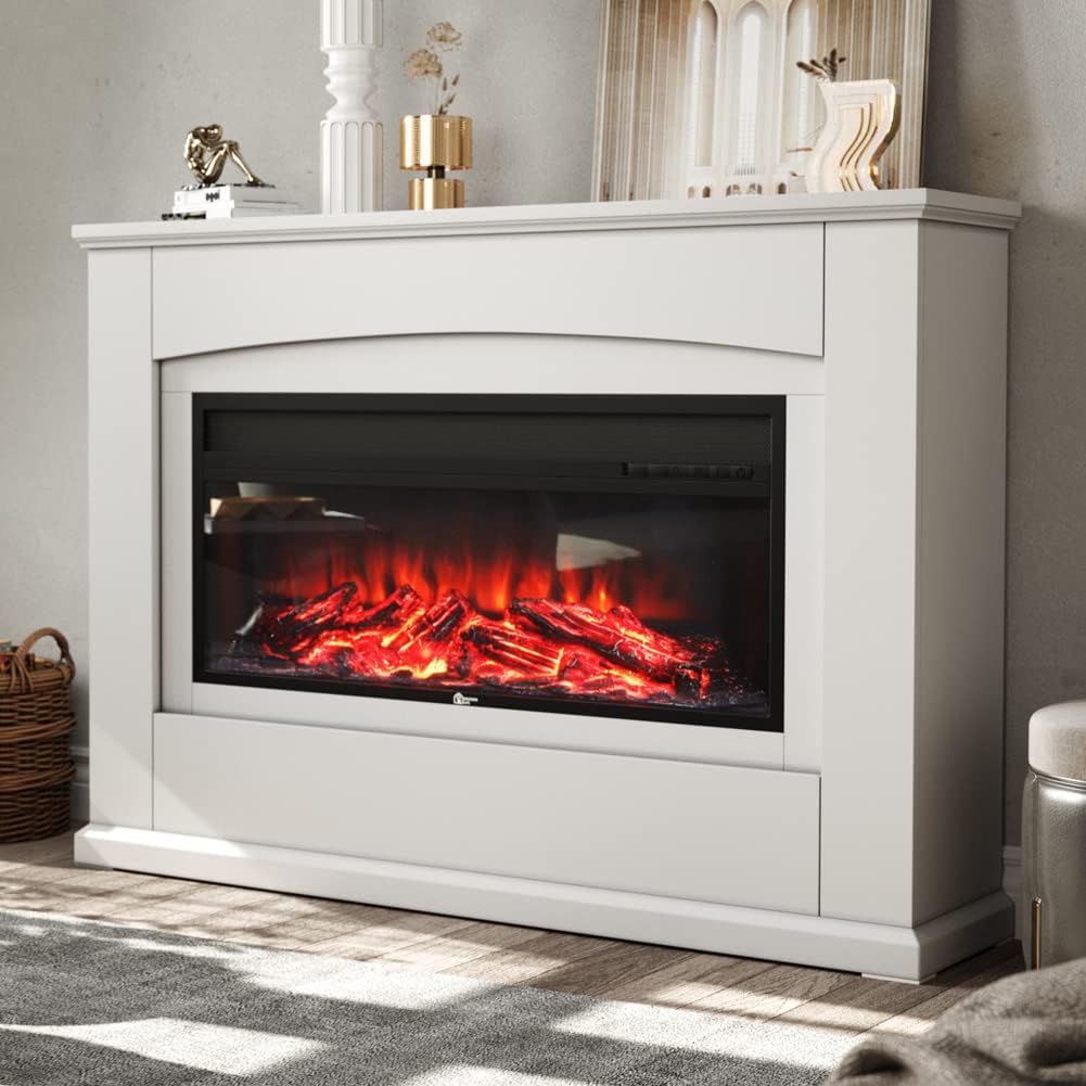 INMOZATA Electric Fire and Surround 50 inch White Electric Fireplace Freestanding Electric Fire Stove Suite Heater with Surround for TV Stand Home Decoration.