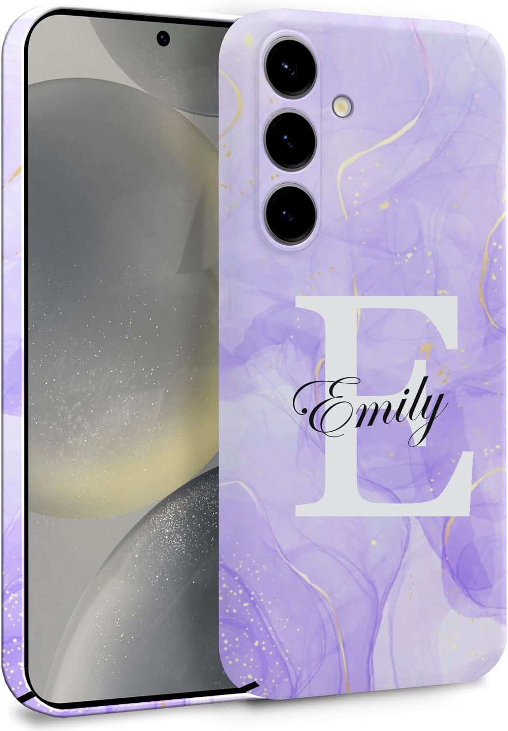 EKAM Personalised Phone Case for Samsung Galaxy A Series, A15, A25, A55, A35, A54, A34, A53, A12, A13, A14, Fully Printed 3D Customized Marble Text Cover, Custom Name Hard PC Cases (Purple).