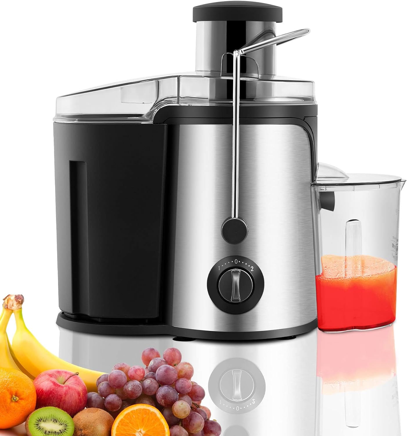 CLIPOP Juicer Machines, Electric Centrifugal Juicers Whole Fruit and Vegetable with Wide Mouth, Easy to Clean Dual Speed Mode Stainless Steel Juice Extractor with Overload Protective System 600W.