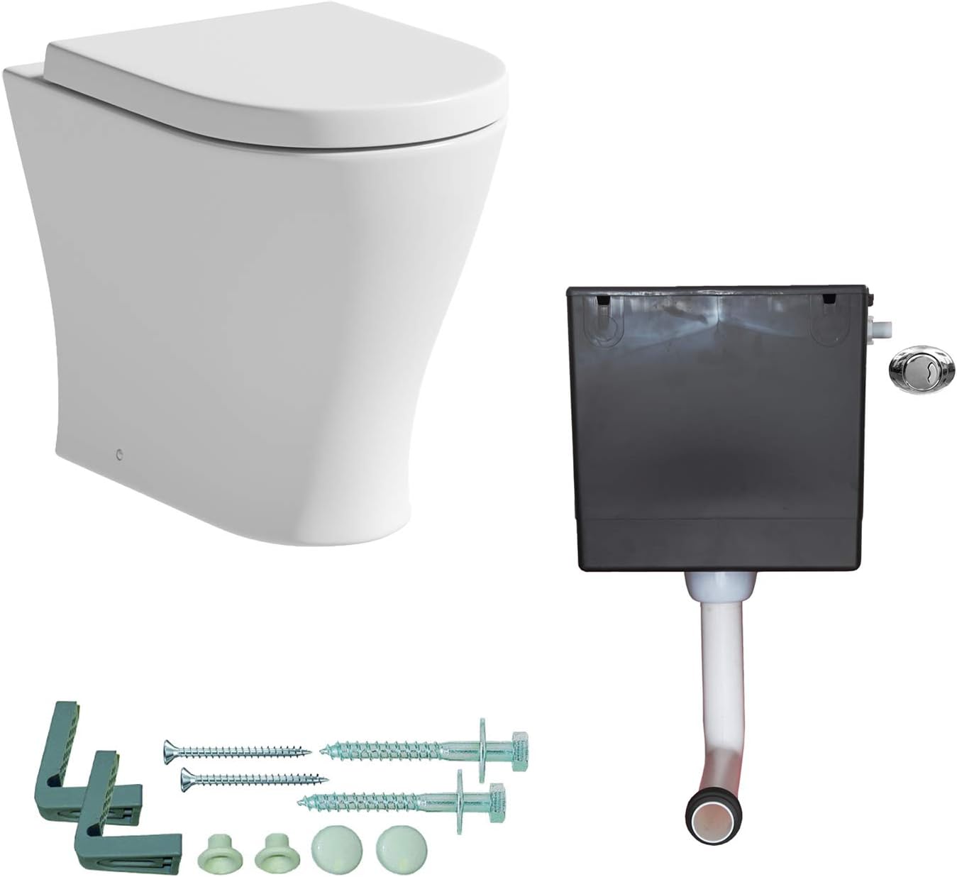 Ceramica Back To Wall BTW Toilet WC Pan Soft Close Seat Concealed Cistern Flush Button.