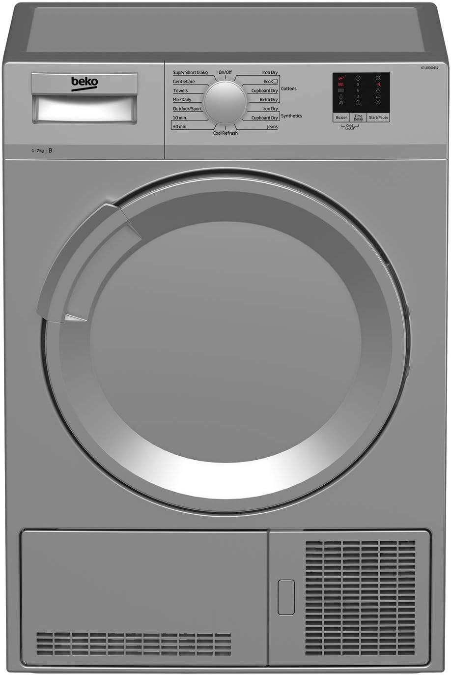 Beko DTLCE70051S 7kg Freestanding Condenser Tumble Dryer - Silver.