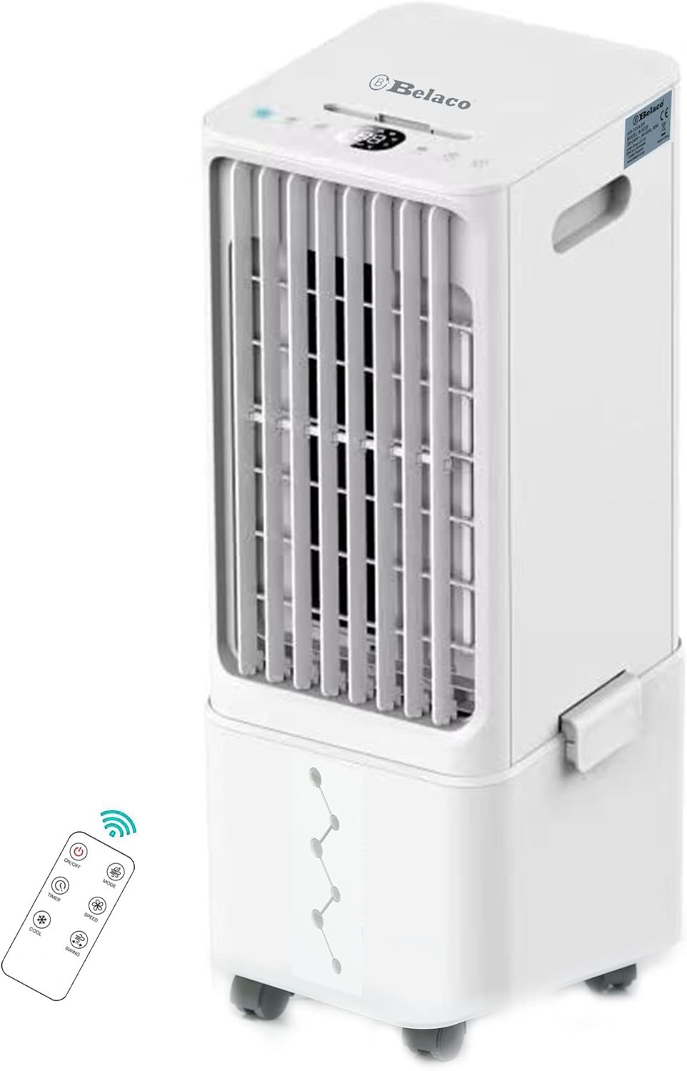 Belaco 10L Air Cooler, Evaportive Air Cooler, Humidifier, Ventilator, Ioniser, Air Purifier, Cooling Fan, Portable Cooler Fan 12hrs Timer, 80w Touch Control with Remote, 450m3/h airflow, Auto Swing.