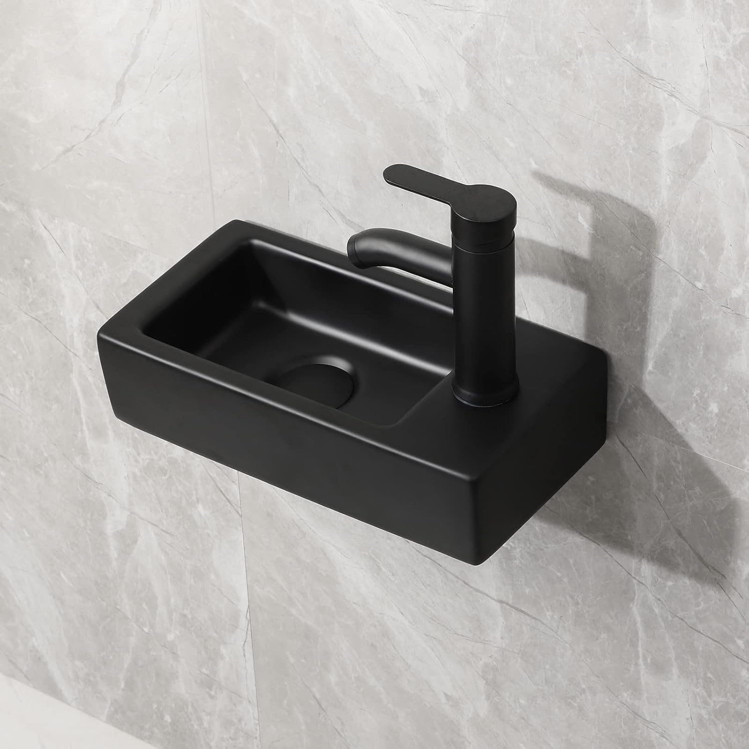 White Ceramic Vessel Sink Rectangle Compact Bathroom Sink Wall Mounted for Small Cloakroom Bathroom 365 x 250 x 105mm(Style1).