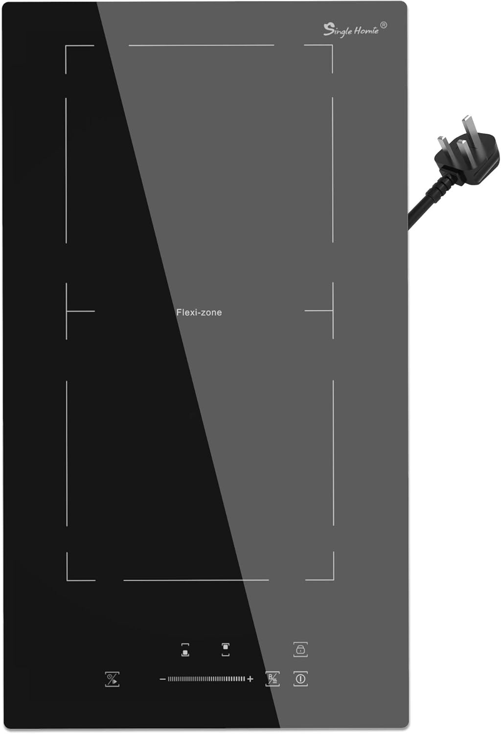 Induction Hob, Plug in Electric Cooktop 2800W 13Amp, Flex Zone for BBQ Function, Built-in 2 Burner Hobs 30cm, Shiny Black 220~240V.