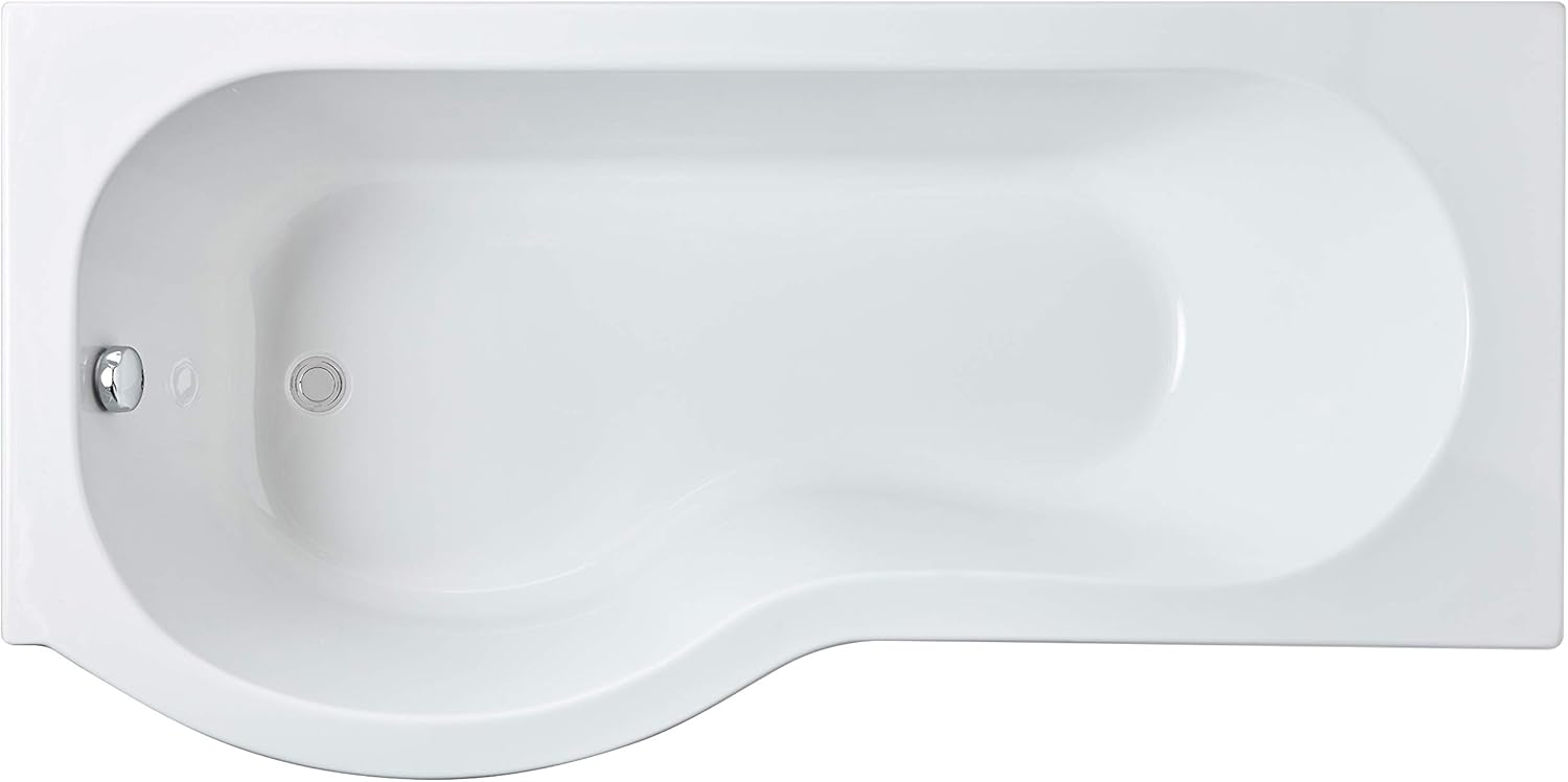 Balterley P Shape Left Hand Shower Bath Tub with Leg Set, 1700mm - Reversible, Modern Design.