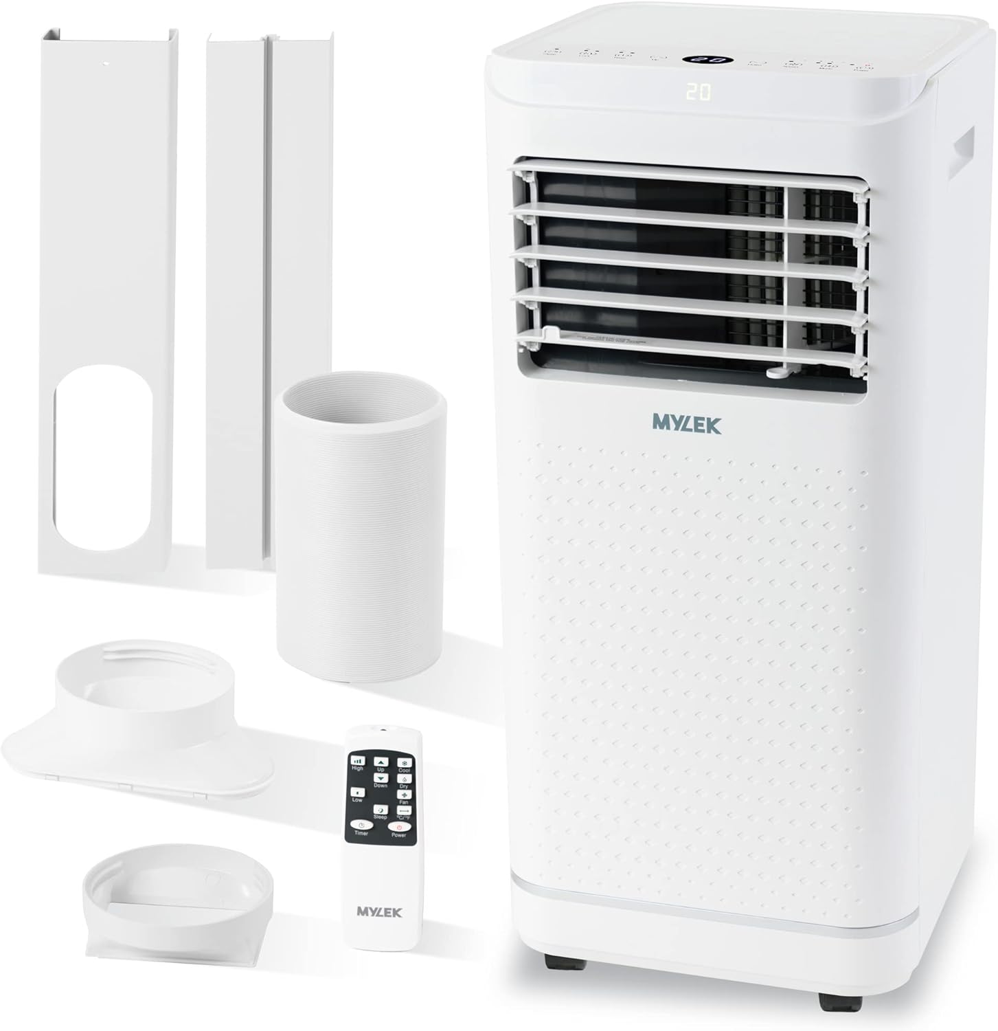 Mylek Air Conditioning Unit, Powerful Portable Air Conditioner 9000BTU AC Unit, Dehumidifier, Ventilation, Mobile Cooling Fan, Digital Display, 2 Speeds, Timer, Window Venting Kit [Energy Class A].