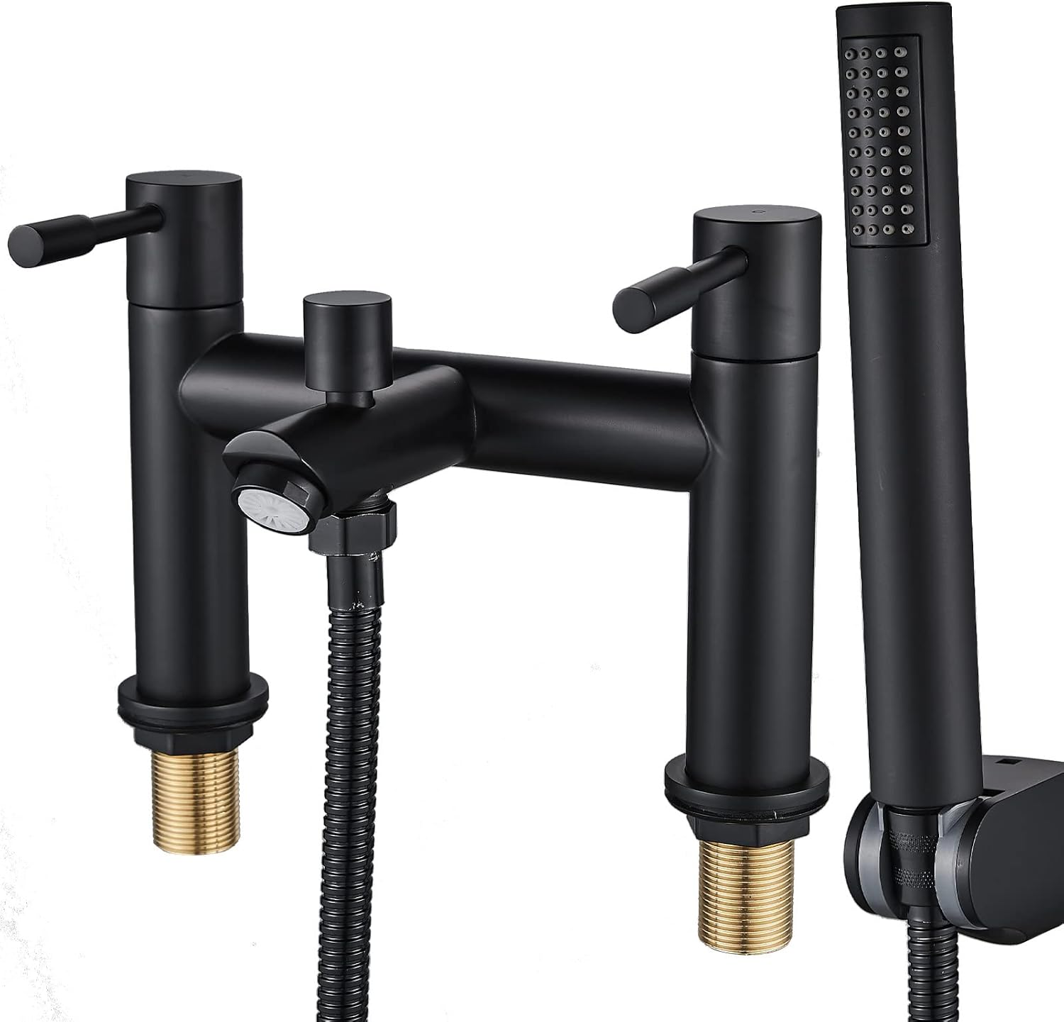 Bath Taps with Shower,Luckyhome Bath Shower Filler Mixer Tap Double Lever Chrome Solid Brass with Shower Hand,Black.