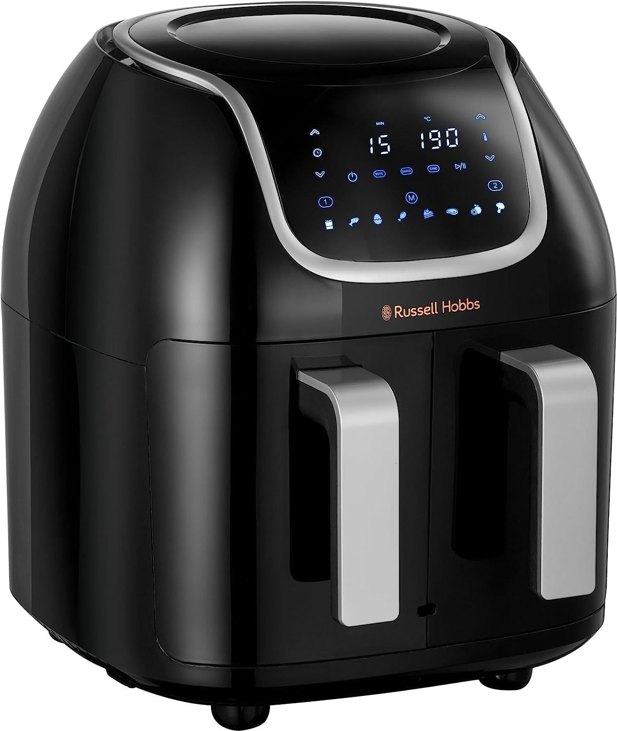 Russell Hobbs 27290 Snappi 8.5L/2x 4.25L Dual Basket Air Fryer - Family Digital Airfryer with Adjustable Drawers and Cooking Sync, Black, 1800W.