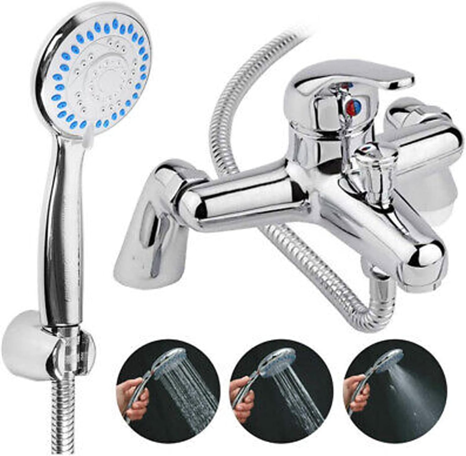 Bath Tub Shower Mixer Taps for Bathroom Bath Filler Tap with Handheld Shower Mixer Taps Chrome Solid Brass Sink Bath with Shower Handset and Hose Attachment.