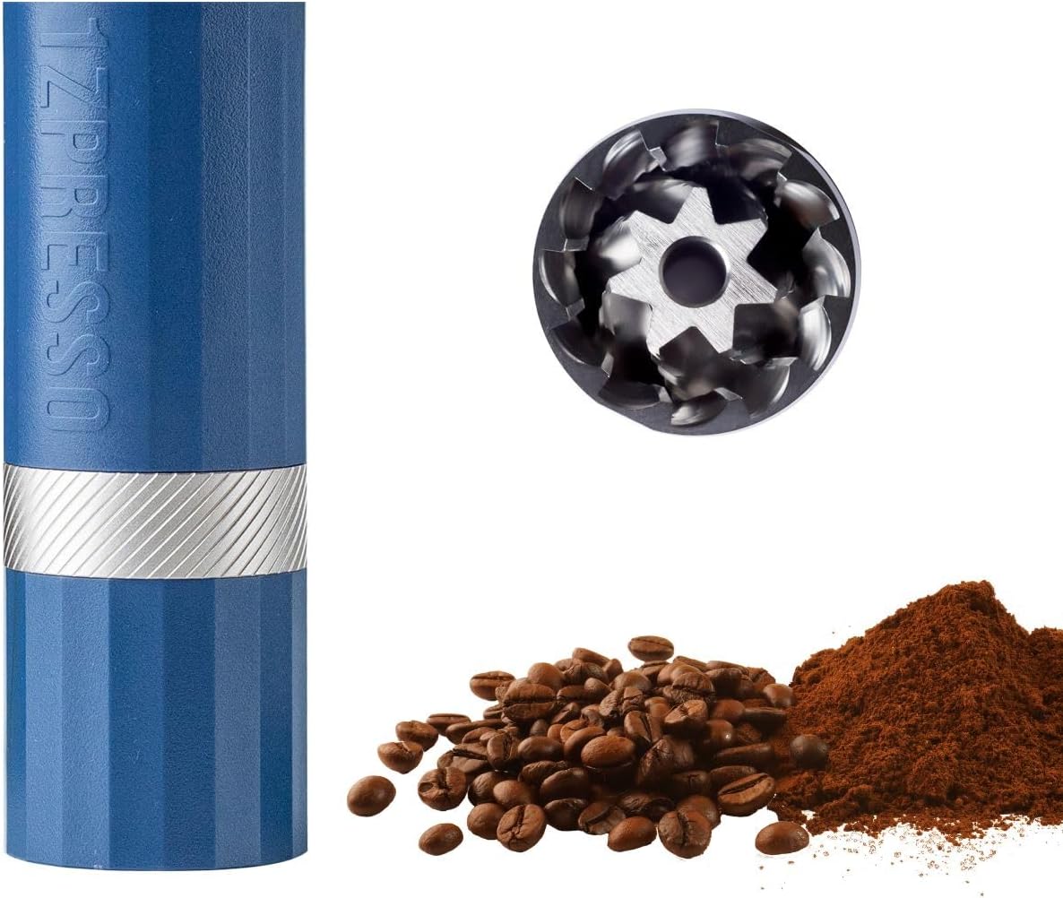 1Zpresso Q Air Manual Coffee Grinder Heptagonal Assembly Stainless Steel Conical Burr, Plastic casing, Lightweight, Travel Sized Fits in The Plunger of AeroPress, Numerical Adjustable Setting Gray.