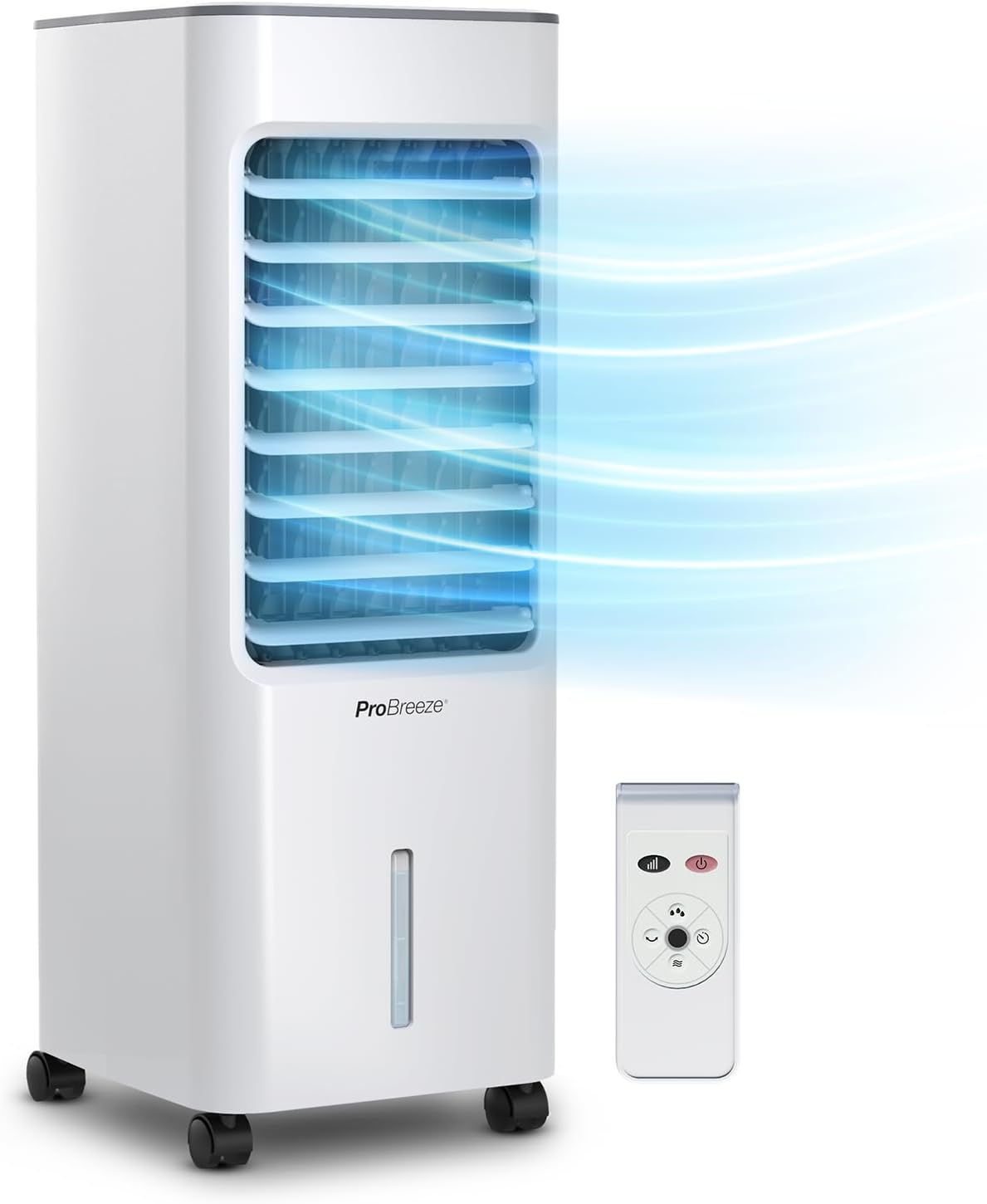 Pro Breeze 4-in-1 Air Cooler with 5 Litre Capacity, Remote Control, 3 Fan Speed, and LED Display. Powerful Evaporative Portable Air Cooler with Built-in 7 Hour Timer & Automatic Oscillation.