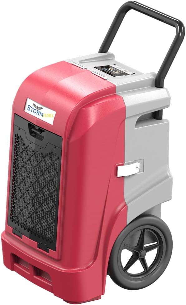 AlorAir Storm Ultra Industrial Dehumidifier 190 PPD, cETL, LCD Display, 5 Years Warranty, LGR Commercial Dehumidifier with Pump, Epoxy Coating on Coil, Designed for Flood Restoration (Red).