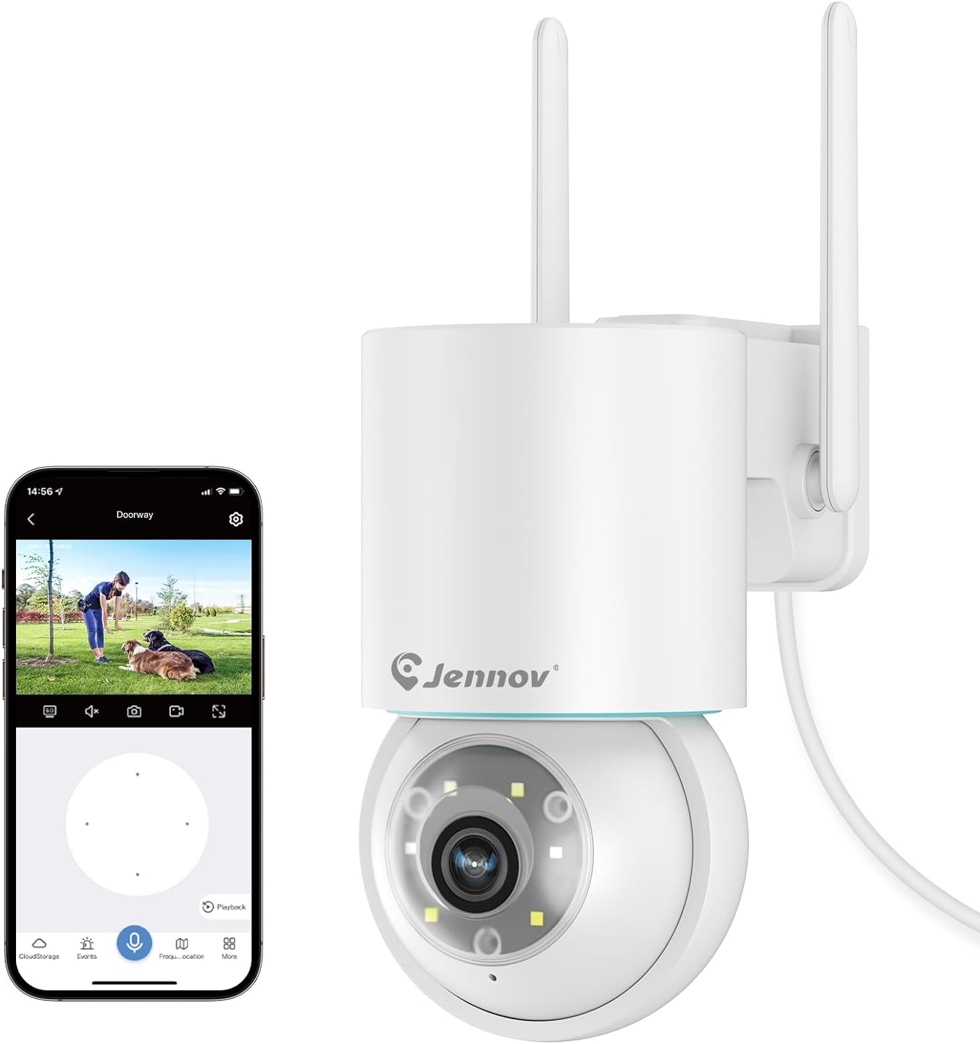 Jennov 5MP Security Camera Outdoor, 2.4GHz/5GHz WiFi CCTV IP Camera with Pan-Tilt 360° View, PIR Human Detection, Auto Tracking, 24/7 Recording, 2-way Audio, Color Night Vision, Alexa Compatible.