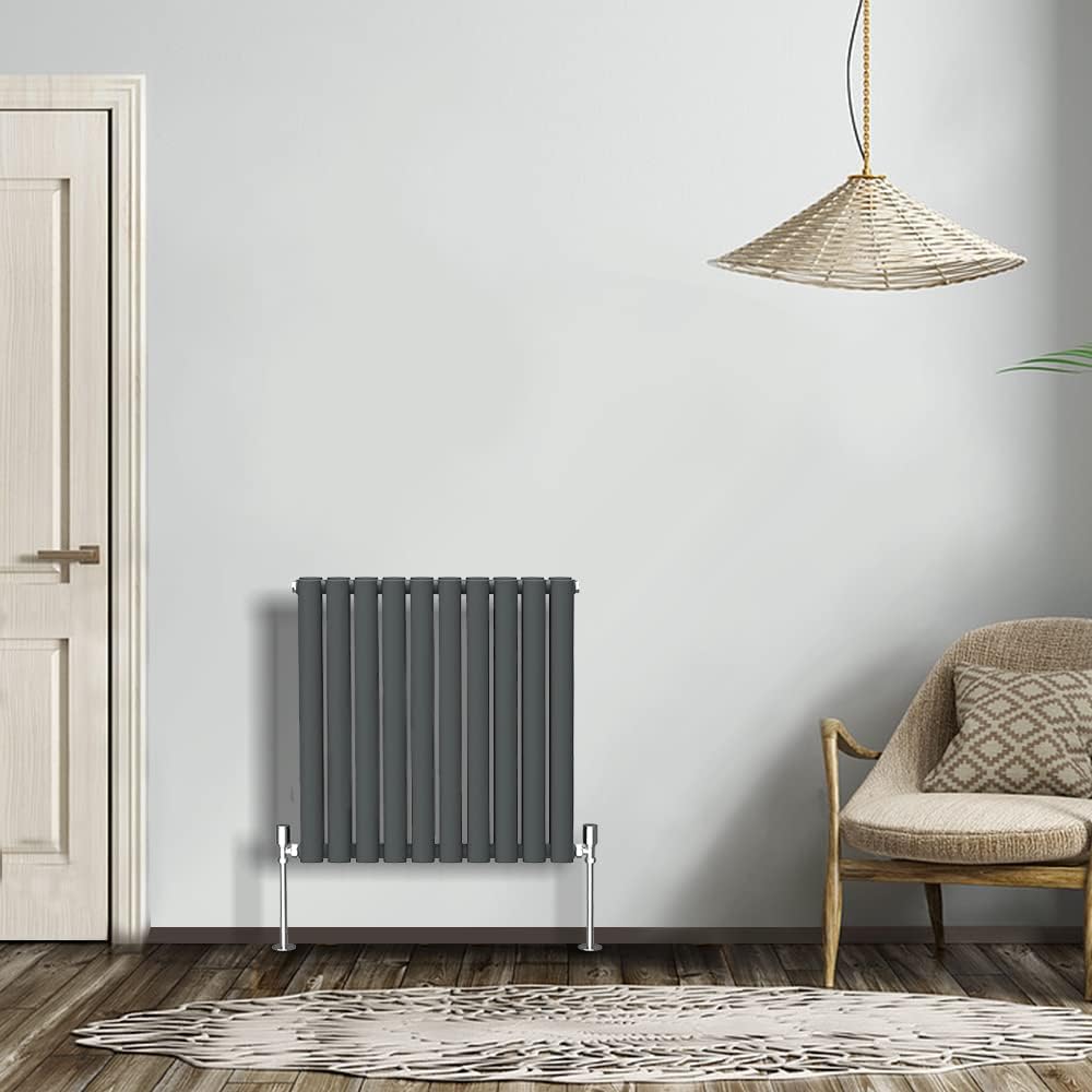 NRG Modern Radiator Black 600x590mm Single Oval Panel Heater Interior Designer Horizontal Bathroom Radiators.