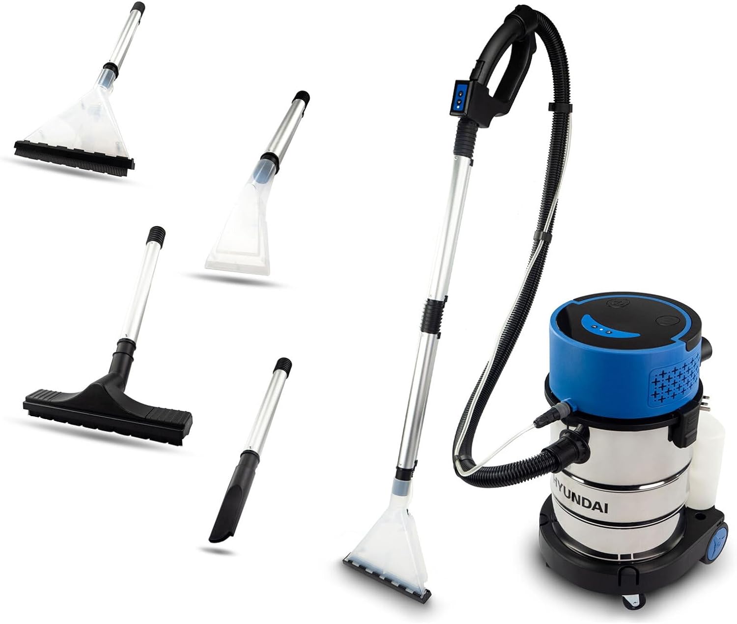 Hyundai 1200w Wet & Dry Vacuum 2-in-1 Upholstery Cleaner, Carpet Cleaner And Wet & Dry Vacuum, 6m Power Cable, 25l Stainless Steel Container, 3 Year Warranty.