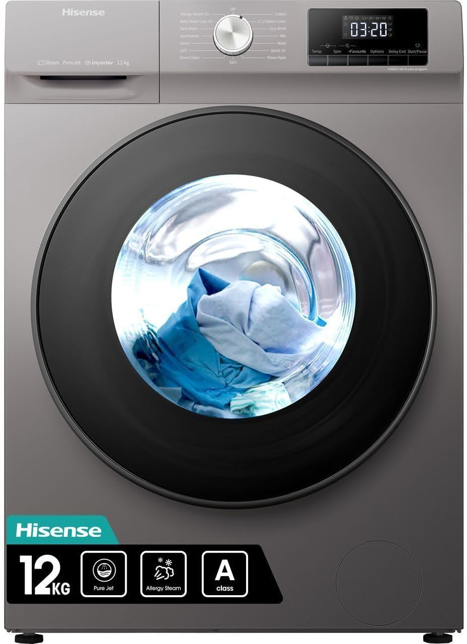 Hisense WFQA1214EVJMT 12kg Washing Machine with 1400 rpm - Titanium - A Rated.