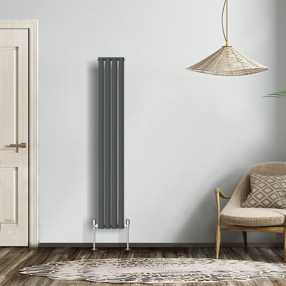 NRG Modern Radiator Black 600x590mm Single Oval Panel Heater Interior Designer Horizontal Bathroom Radiators.