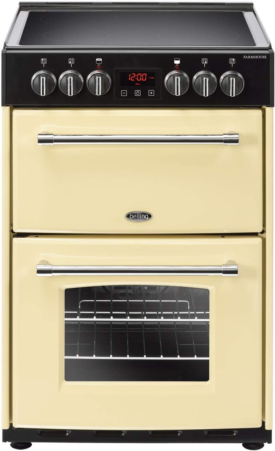 Belling Farmhouse 60E Ceramic Range Cooker, Cream, 60cm.