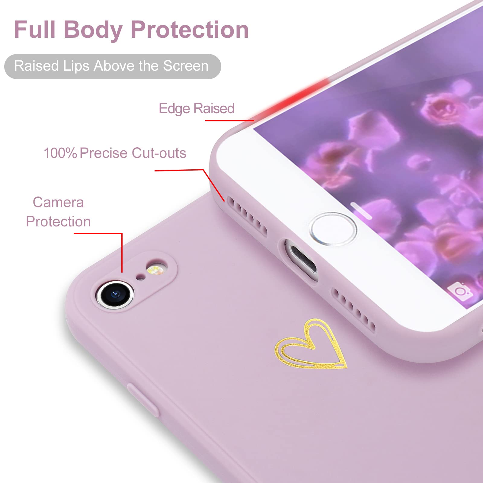 Wirvyuer Compatible with iPhone SE Case 2022/2020, iPhone 8 iPhone 7 Phone Case for Women Girls Silky Soft Protective Shockproof Silicone Phone Case with Cute Heart Pattern Design, Blue.