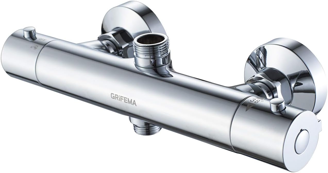 GRIFEMA G17005 Thermostatic Shower Mixer Bar Two Outlet, Wall Mounted Shower Mixer Tap,Anti-Scald, with TOP 3/4" and Bottom 1/2" BSP, Chrome,Silver.