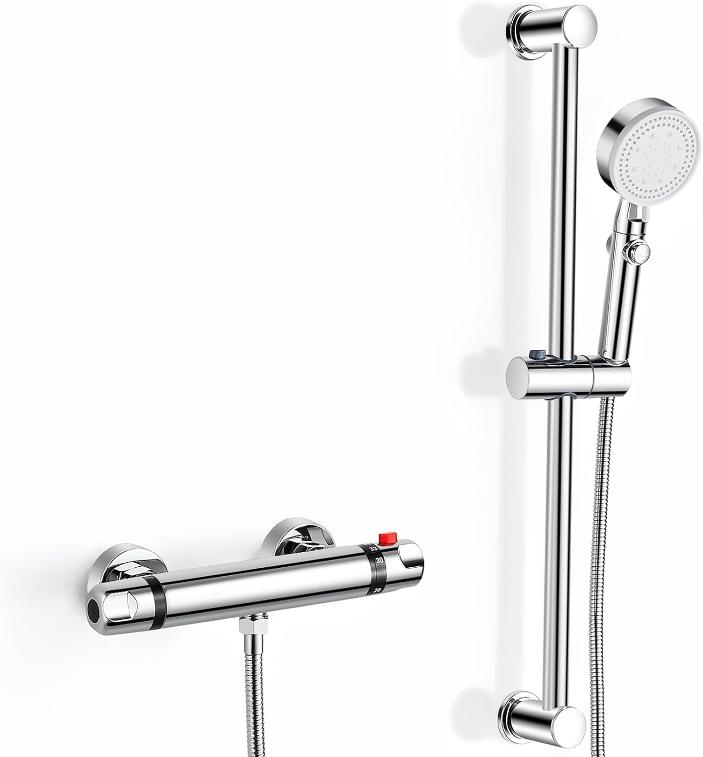 Thermostatic Shower Mixer Bar Two Outlet Square Shower Mixer Tap Wall Mounted Dual Outlet with Top 3/4"Bsp (26.4mm)+Bottom 1/2"Bsp (21mm), Shower Thermostatic Mixer Solid Brass Chrome Modern.