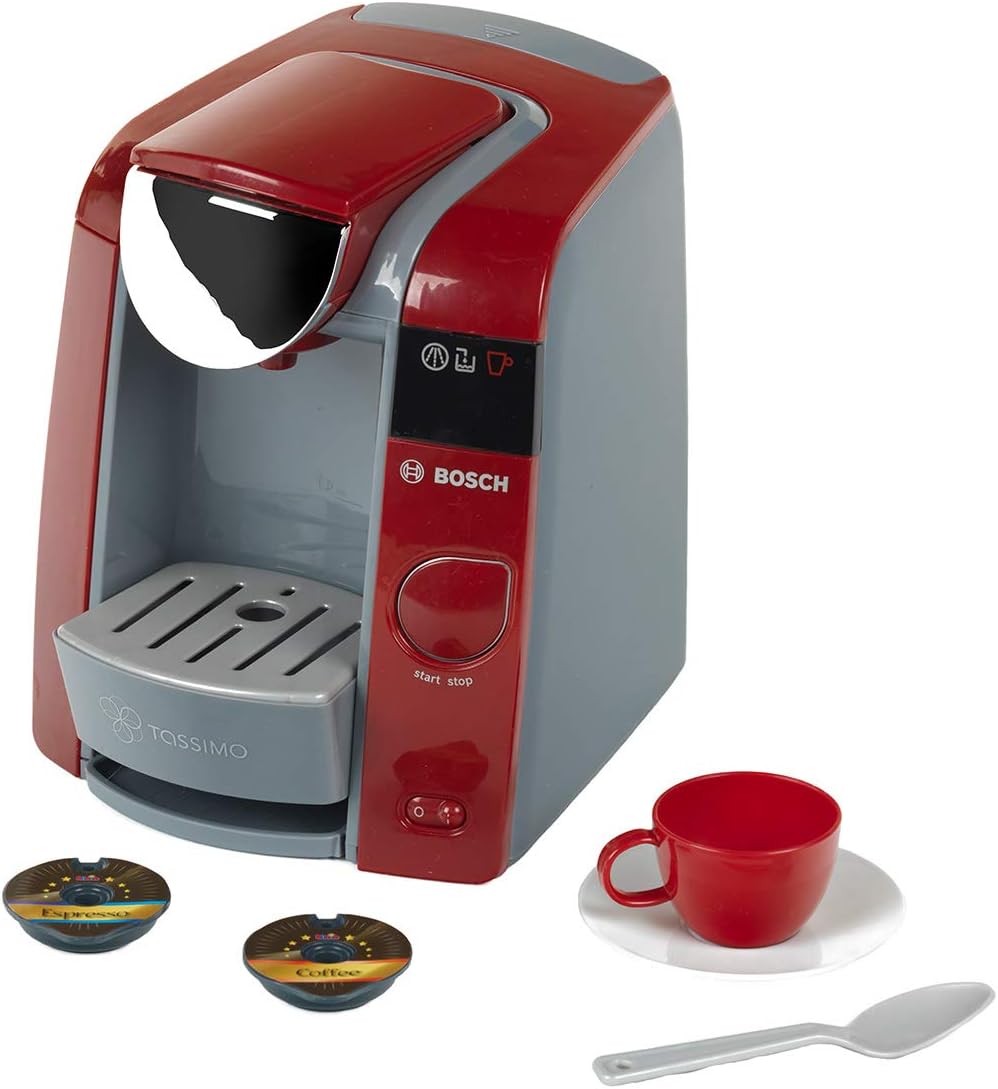 Theo Klein 9543 Bosch Tassimo Coffee Machine I Can be Filled up with Water, Which Runs Through with Sound I Includes Espresso Set I Dimensions: 20 cm x 16 cm x 20 cm.