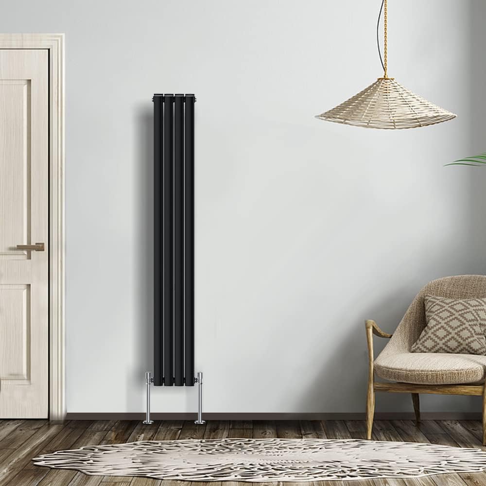 NRG Modern Radiator Black 600x590mm Single Oval Panel Heater Interior Designer Horizontal Bathroom Radiators.