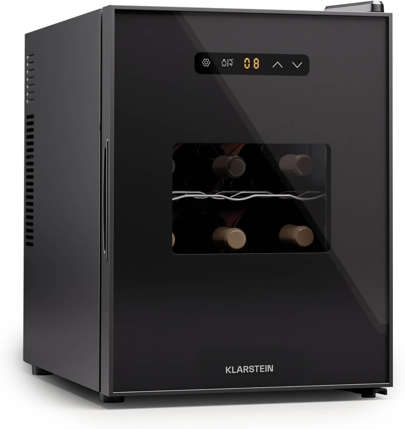 Klarstein Free-Standing Wine Fridge 1 Zone, Drinks Fridge Small, Small Wine Cabinet, Wine Cooler Small with Glass Door, Indoor/Outdoor Bottle Fridge, Wine Fridge, 12 Bottles.