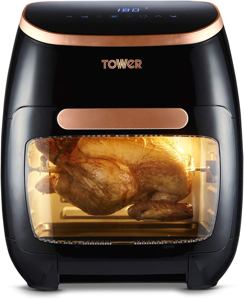 Tower T17122 Vortx Platinum Xpress Digital 30L Air Fryer Oven with Vizion Viewing Window, 18 Cooking Options, 2 Hour Timer, 1800W, Black.