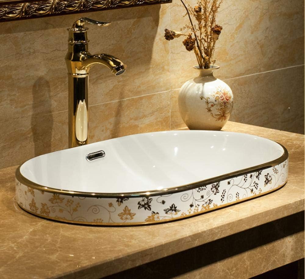 Countertop Basin Semi-Recessed Oval Above Counter Basin Cloakroom Hand-Painted Basin Sink Bathroom Sink Above Counter (1 Set) (Sink Only) (1 Set).