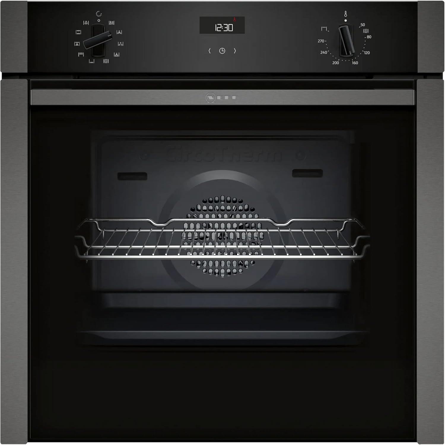 NEFF N50 B3ACE4HG0B Single Oven with Slide and Hide (fixed handle), Circotherm, Cliprails, Integrated, Graphite-Grey.