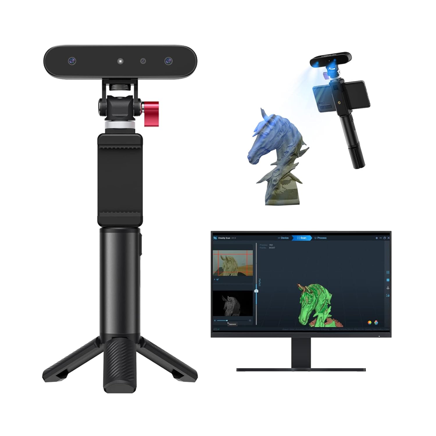 Creality 3D Scanner CR-Scan Ferret for 3D Printing, Upgrade Handheld Scanner with 30 FPS High Scan Speed, Dual Mode Scanning, 0.1mm Accuracy for Andriod Phone PC Win 10/11.