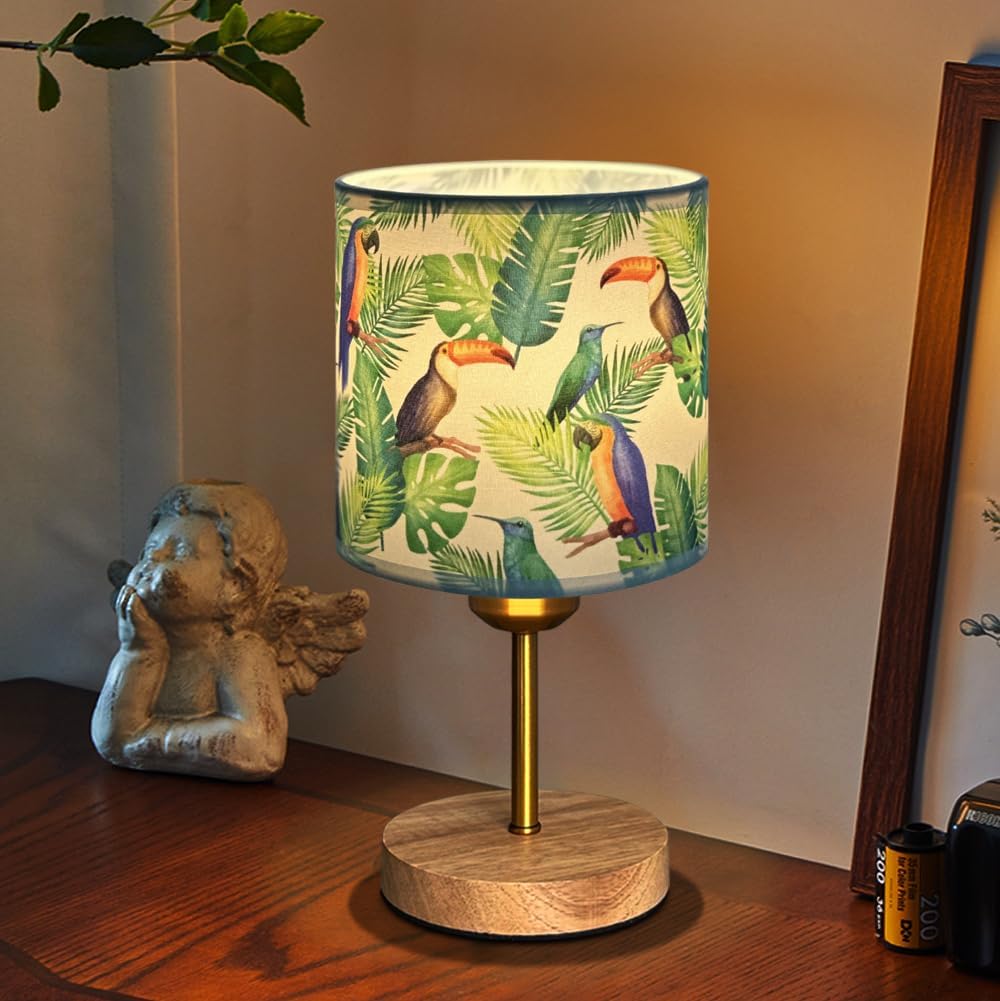 MUCHER Bedside Table Lamp Nightstand Bedroom Lamp with Green Fabric Shade Small Bedside Lamp for Bedroom Living Room Office(Led Bulb Included).