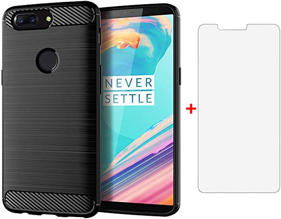 Phone Case for Oneplus 5T and Tempered Glass Screen Protector Cover Cases with Accessories Shockproof Silicone Rugged Full Body TPU Thin Slim Gel Cute Oneplus5T five T One plus5t Girls Girly Black