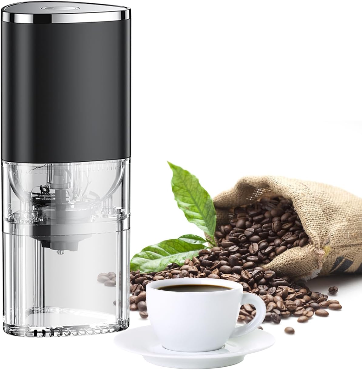 Electric Coffee Grinder INEEDU with Adjustable Grind Size Mini Burr Coffee Bean Grinders Portable for Home, Office or Travel, 30g, 155ML.