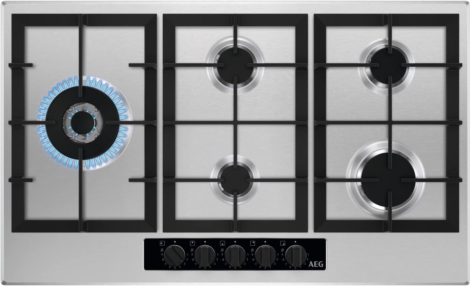 AEG 86cm 5 Burner Gas Hob - Stainless Steel.