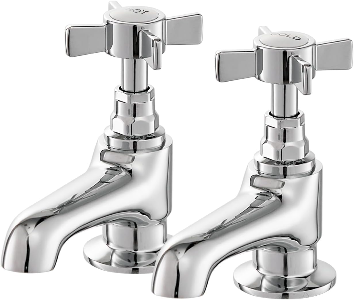 Basin Taps Pair, HEXMIXER Victorian Bathroom Sink Taps, 1/4 Turn Chromed Brass Traditional Basin Pillar Taps G1/2 042CR.