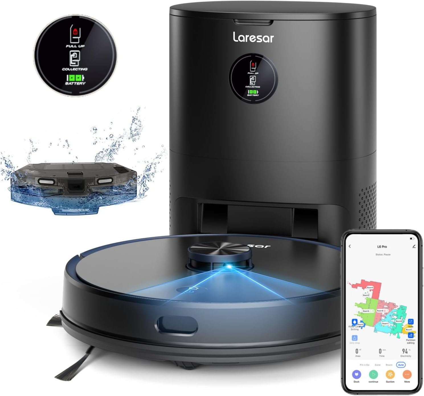 Laresar Robot Vacuum Cleaner with Mop,3500Pa Robotic Vacuum with 3.5L Self Emptying Station,Works with Alexa,Editable Map,Lidar Navigation,3 In 1,Robot Hoover for Pet Hair,Smart App Control(L6 Pro).