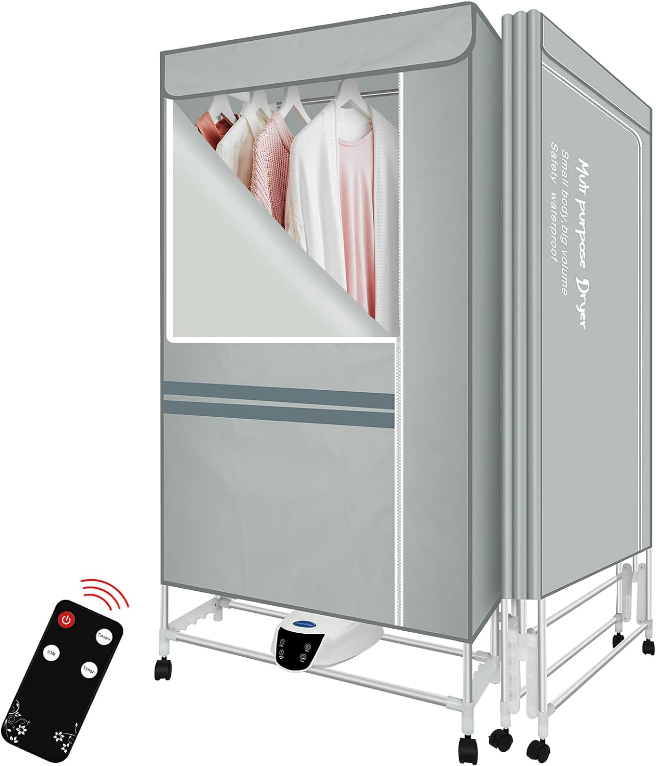 Feesiluu Electric Clothes Dryer, 2-Tier Foldable Clothes Airer 1500W Portable Large Powerful Laundry Drying Rack Quick Dry Indoor Anion Heater with Remote Control.