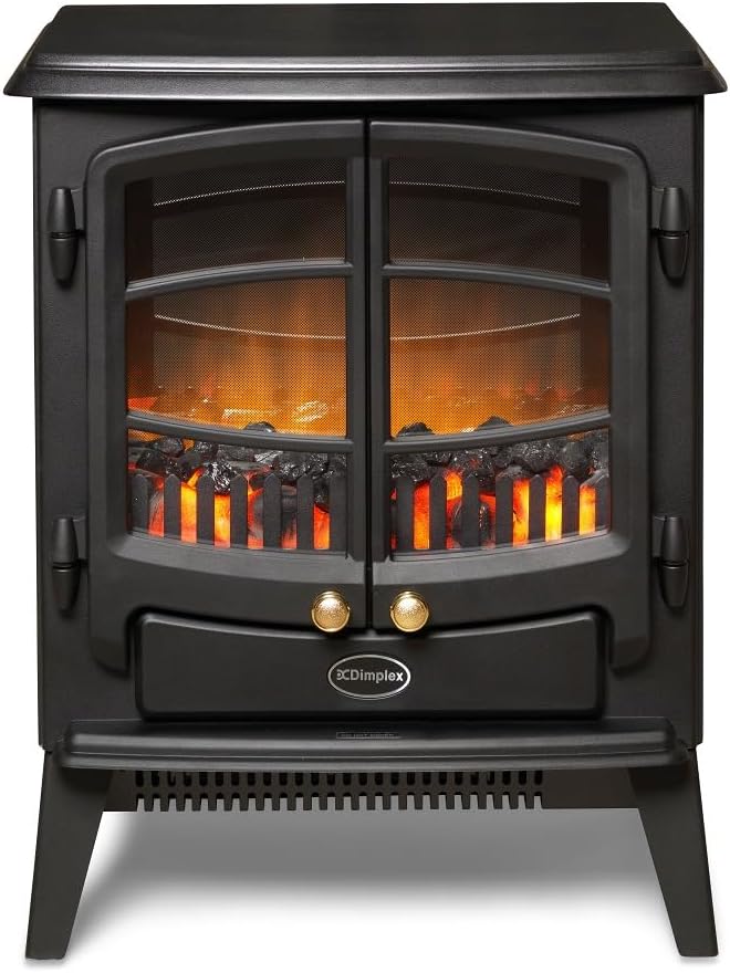 Dimplex Tango Optiflame Electric Stove, Matte Black Free Standing Stove Fire with Coal Fuel Bed, LED Flame Effect, Adjustable 2kW Fan Heater, Thermostat and Remote Control.